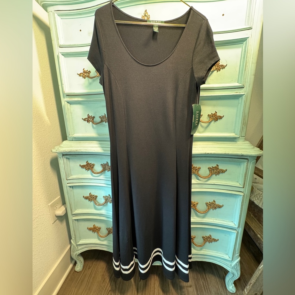 Ralph Lauren Black Midi Dress with White Trim